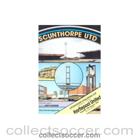 1987 - Scunthorpe United v Hartlepool United official programme 18/08/1987 Littlewoods Cup - Collect Soccer