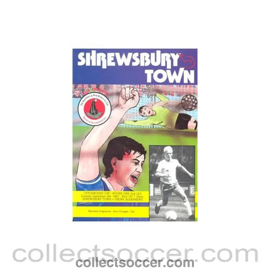 1987 - Shrewsbury Town v Crewe Alexandra official programme 08/09/1987 Littlewoods Cup - Collect Soccer