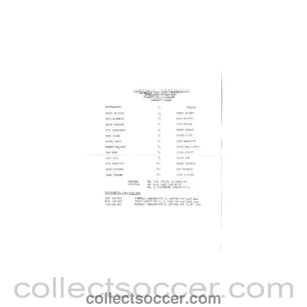 1987 - Southampton v Chelsea official teamsheet 29/04/1987 Reserves - Collect Soccer