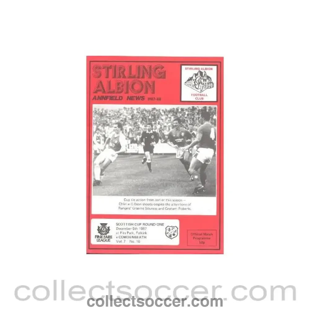 1987 - Stirling Albion v Cowdenbeath official programme 05/12/1987 Scottish Cup - Collect Soccer