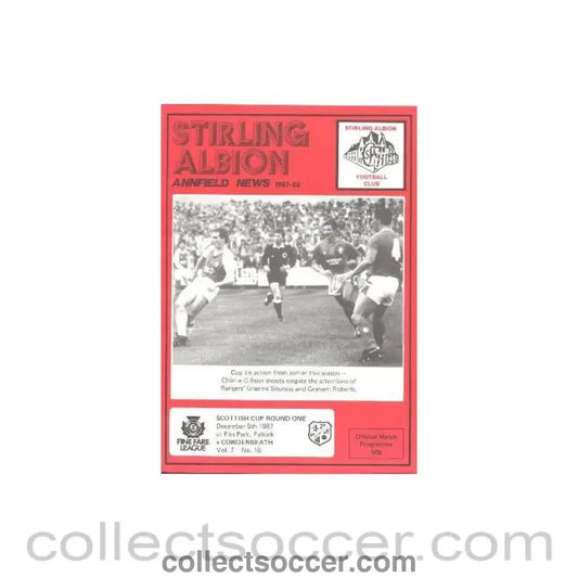 1987 - Stirling Albion v Cowdenbeath official programme 05/12/1987 Scottish Cup - Collect Soccer