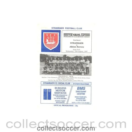 1987 - Stranraer v Albion Rovers official programme 12/08/1987 - Collect Soccer