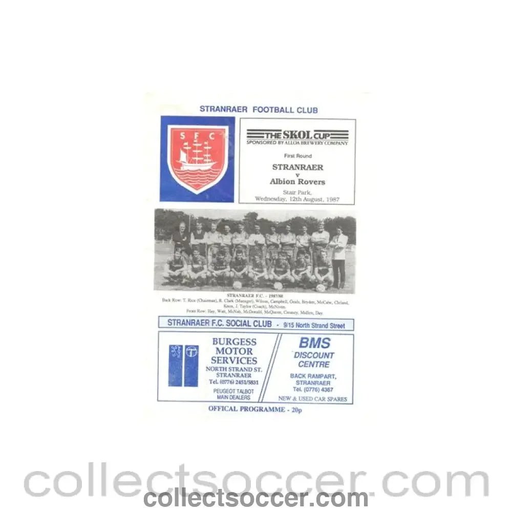 1987 - Stranraer v Albion Rovers official programme 12/08/1987 - Collect Soccer