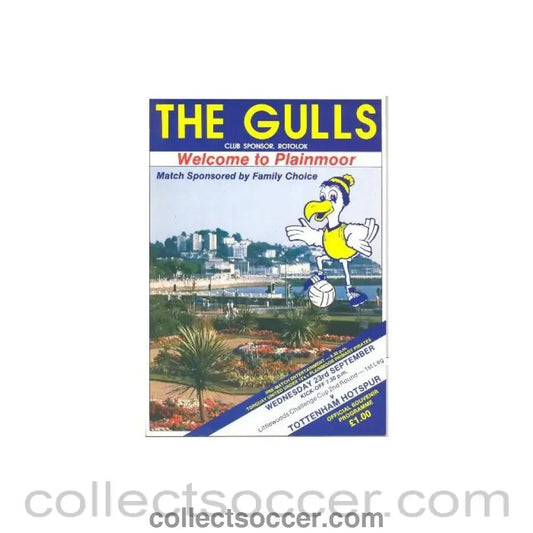1987 - Torquay United v Tottenham Hotspur official programme 23/09/1987 - Collect Soccer