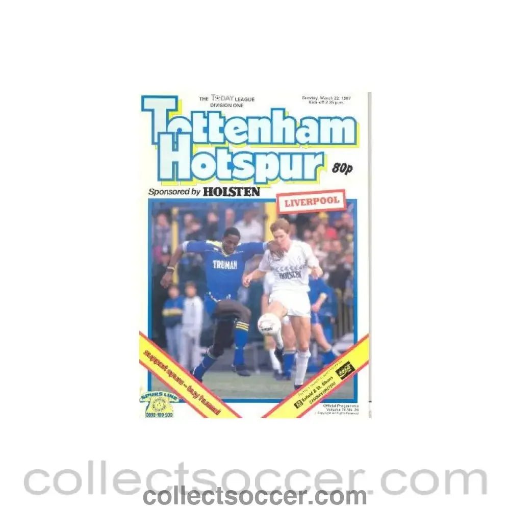 1987 - Tottenham Hotspur v Liverpool official programme 22/03/1987 Football League - Collect Soccer