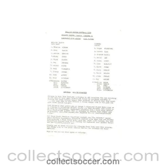 1987 - Welling United v Chelsea official teamsheet 19/08/1987 - Collect Soccer