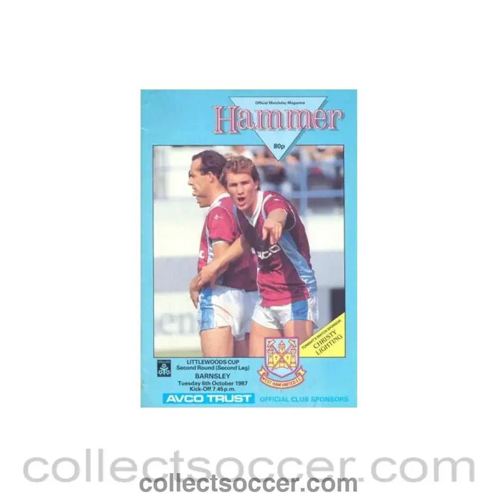 1987 - West Ham United v Barnsley official programme 06/10/1987 Littlewoods Cup - Collect Soccer