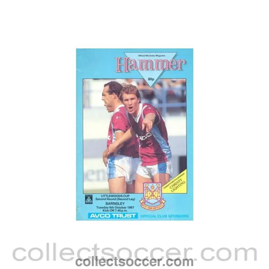 1987 - West Ham United v Barnsley official programme 06/10/1987 Littlewoods Cup - Collect Soccer