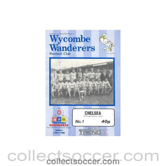 1987 - Wycombe Wanderers vChelsea official programme 07/08/1987