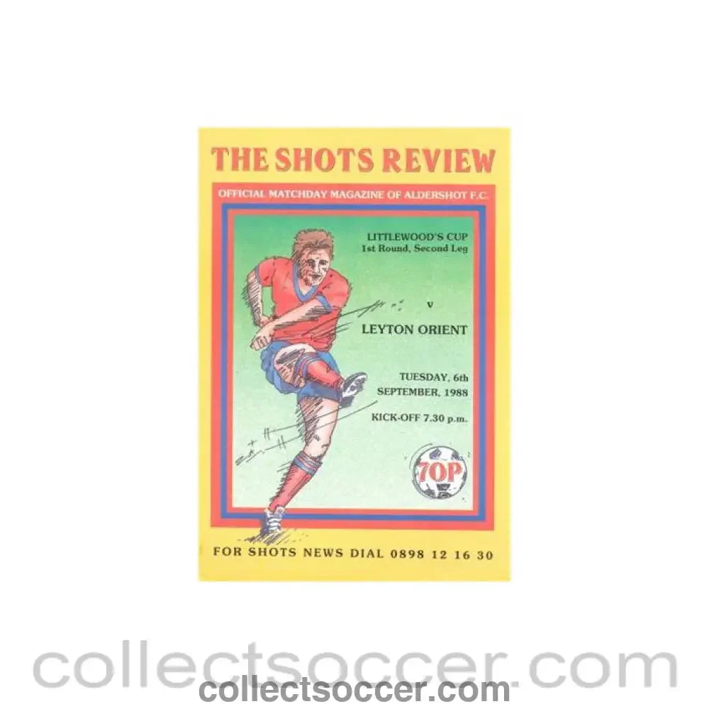 1988 - Aldershot Town v Leyton Orient official programme 06/09/1988 Littlewoods Cup