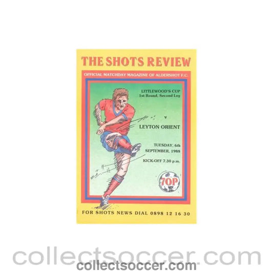 1988 - Aldershot Town v Leyton Orient official programme 06/09/1988 Littlewoods Cup