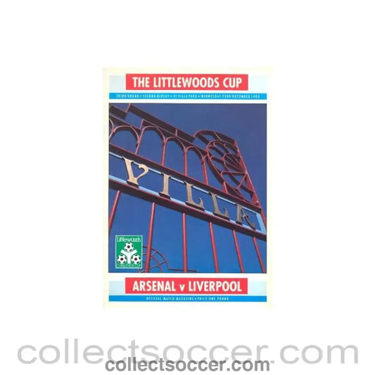 1988 - Arsenal v Liverpool official programme 23/11/1988 Littlewoods Cup