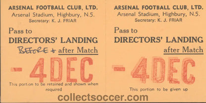 1988 Arsenal V Liverpool Programme and Very Rare Pass to Directors Landing