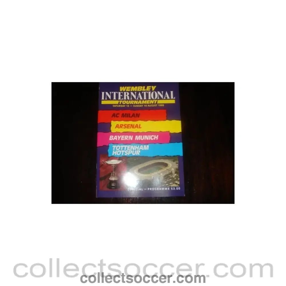 1988 - Arsenal v Milan and Tottenham Hotspur v Bayern Munich official programme Wembley International Tournament from 13th to 14th August 1988 - Collect Soccer