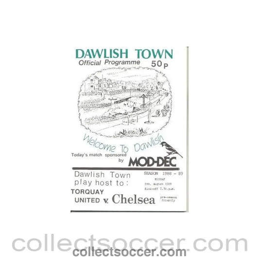 1988 - At Dawlish Town - Torquay United vChelsea friendly match official programme 08/08/1988