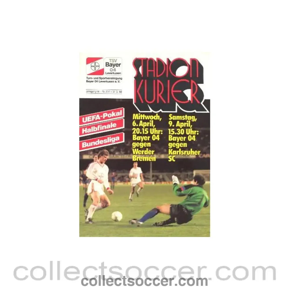 1988 Bayern Leverkusen v Werder Bremen UEFA Cup Semi-Final official programme 06/04/1988