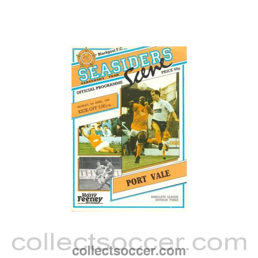1988 - Blackpool v Port Vale official programme 04/04/1988 Football League