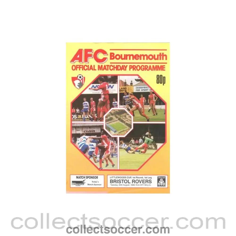 1988 - Bournemouth v Bristol Rovers official programme 30/08/1988 Littlewoods Cup - Collect Soccer