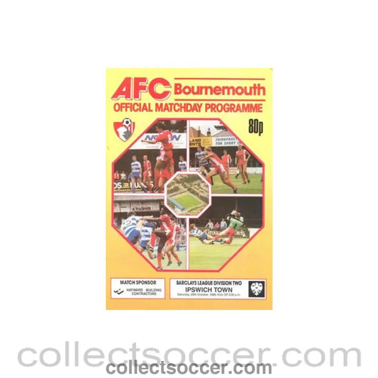 1988 - Bournemouth v Ipswich United official programme 29/10/1988 Football League Cup