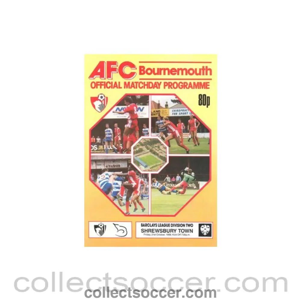 1988 - Bournemouth v Shrewsbury Town official programme 21/10/1988 Football League - Collect Soccer