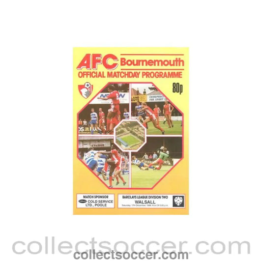 1988 - Bournemouth v Walsall official programme 17/12/1988 Football League Cup