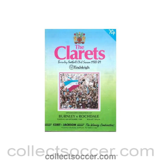 1988 - Burnley v Rochdale official programme 06/09/1988 Littlewoods Cup