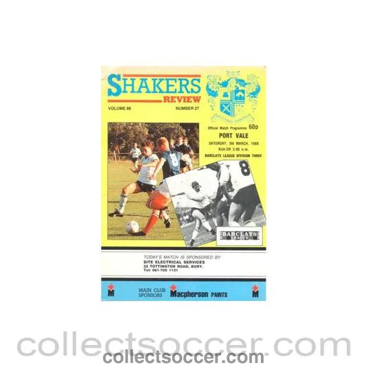 1988 - Bury v Port Vale official programme 05/03/1988 Football League