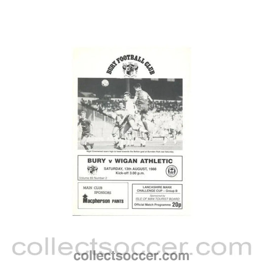 1988 - Bury v Wigan Athletic official programme 13/08/1988 Football League