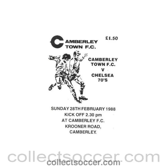 1988 - Camberley v Chelsea 70's XI official programme 28/02/1988 - Collect Soccer
