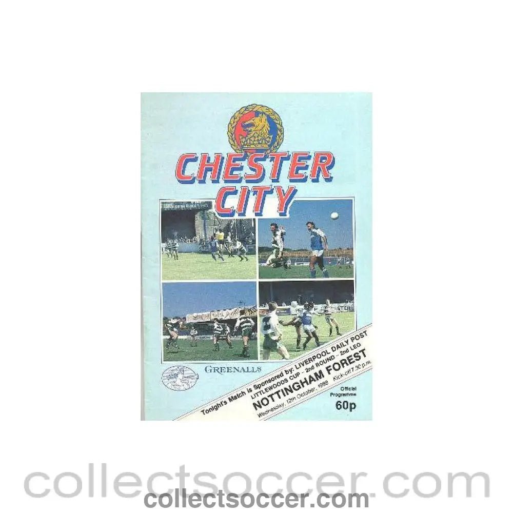 1988 - Chester City v Nottingham Forest official programme 12/10/1988 Littlewoods Cup - Collect Soccer