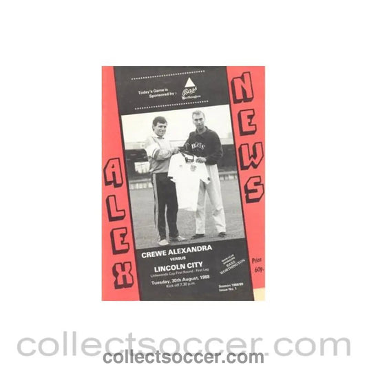1988 - Crewe Alexandra v Lincoln City official programme 30/08/1988 Littlewoods Cup - Collect Soccer