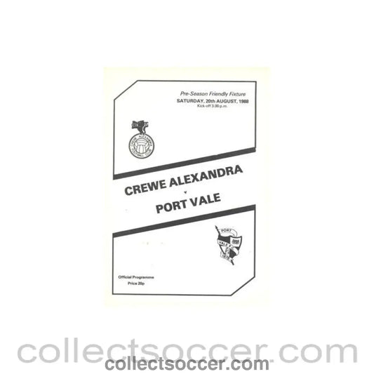 1988 - Crewe Alexandra v Port Vale official programme 20/08/1988 Pre - Season Friendly - Collect Soccer