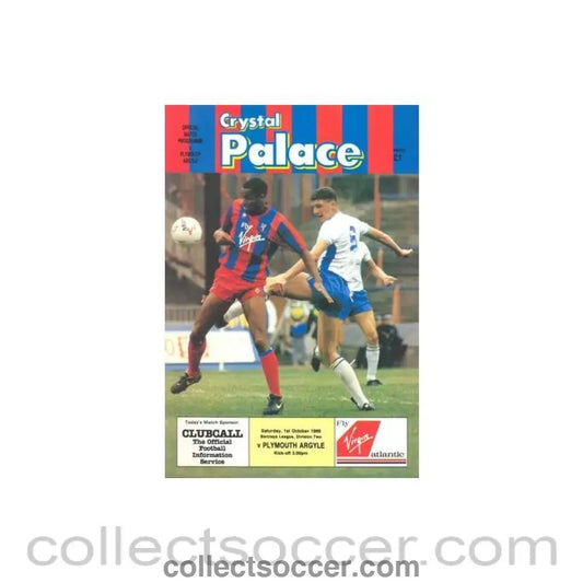 1988 - Crystal Palace v Plymouth Argyle official programme 01/10/1988 Football League - Collect Soccer