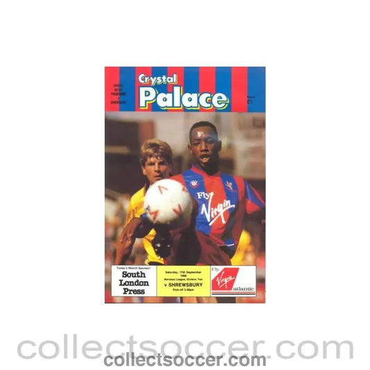 1988 - Crystal Palace v Shrewsbury Town official programme 17/09/1988 Football League - Collect Soccer