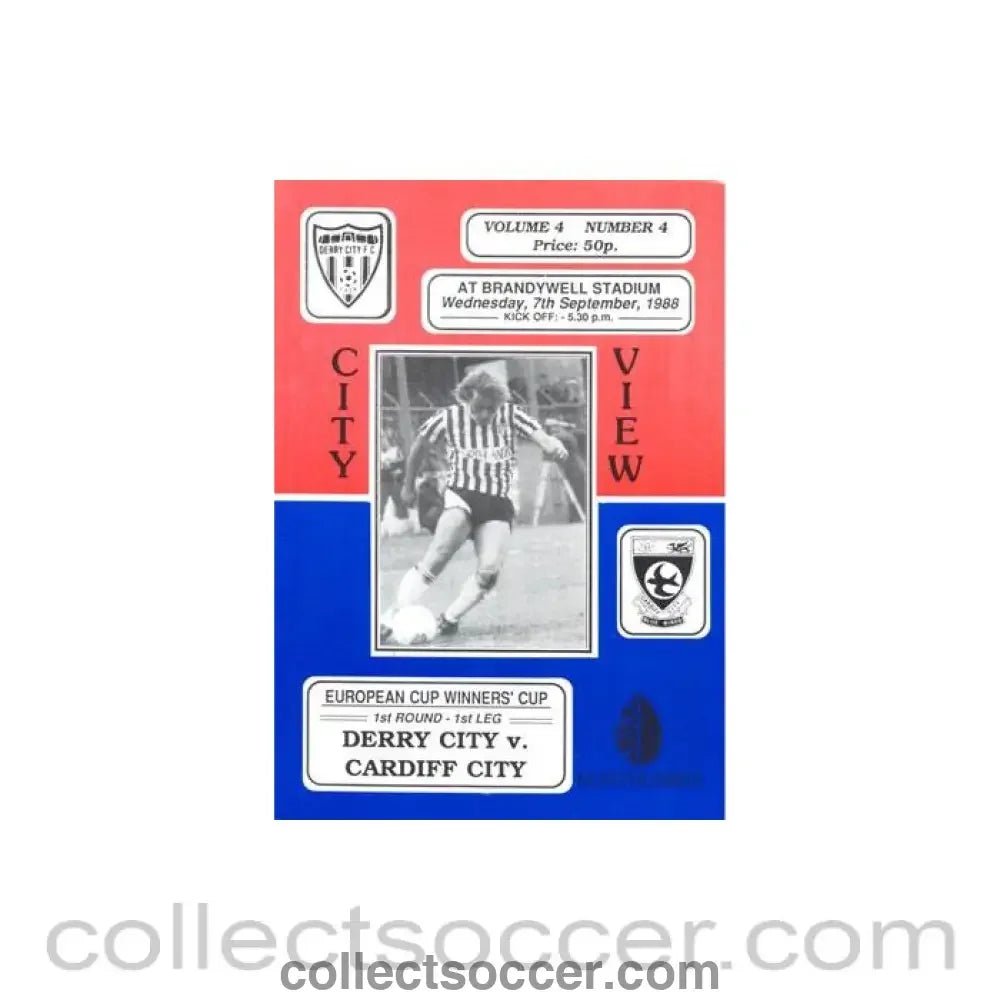 1988 - Derry City v Cardiff City official programme 07/09/1988 Cup Winners Cup - Collect Soccer