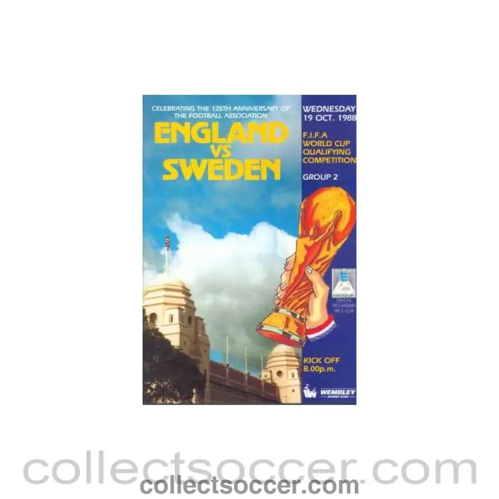 1988 England v Sweden Programme 19/10/1988 - Collect Soccer