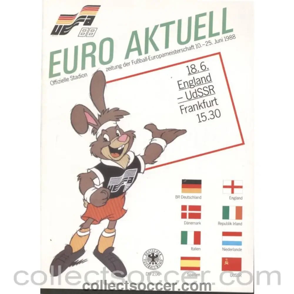 1988 - Euro 1988 England v USSR Official Programme - Collect Soccer