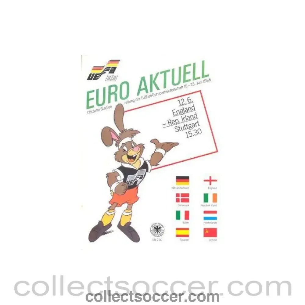 1988 - Euro 1988 official programme in German 10 - 25/06/1988, England v Ireland on 12/06/1988 - Collect Soccer