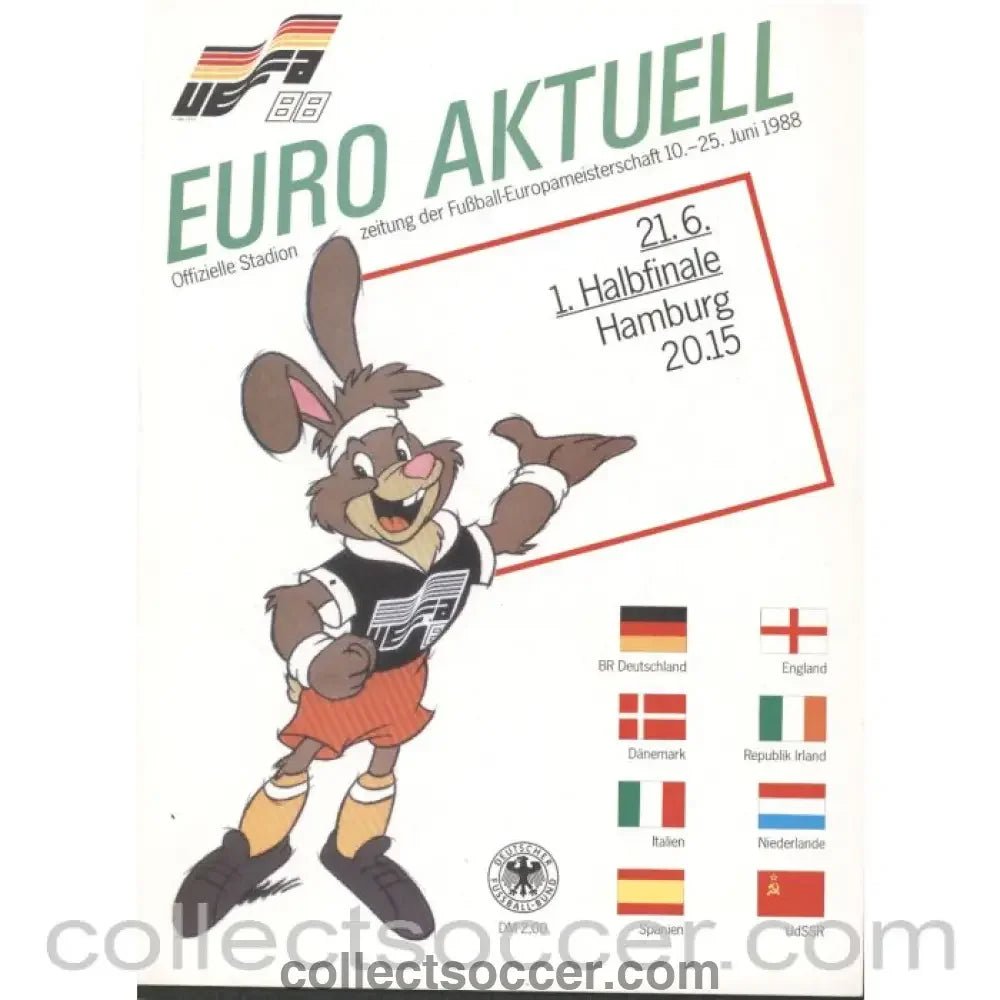 1988 - Euro 1988 Semi Final German v Netherlands Official Programme - Collect Soccer