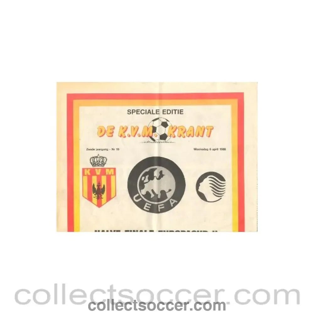 1988 European Cup Winners Cup Semi - Final Mechelen v Atlanta Bergamo official programme 06/04/1988 - Collect Soccer