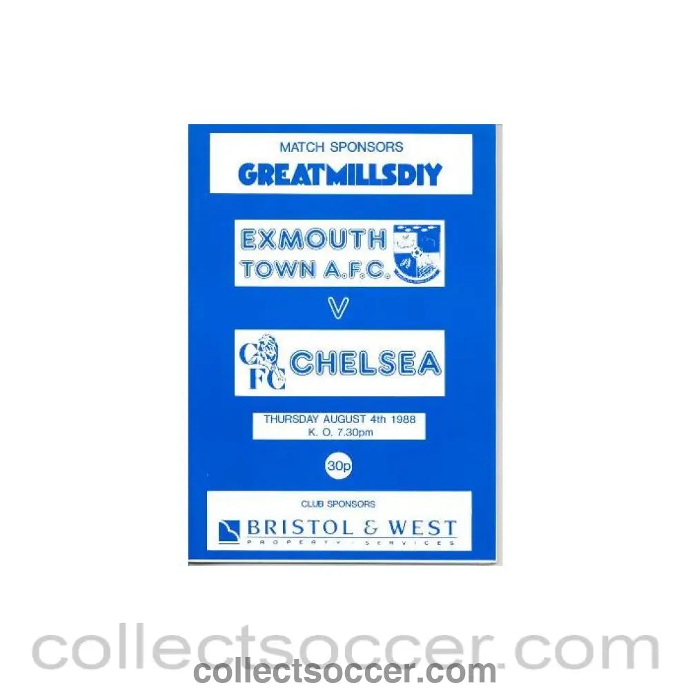 1988 - Exmouth Town vChelsea official programme 04/08/1988