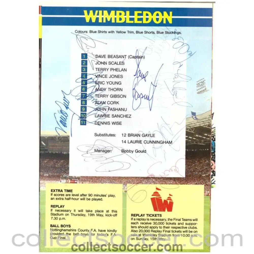 1988 FA Cup Final Programme Fully Signed by Wimbledon Team - Collect Soccer