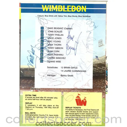 1988 FA Cup Final Programme Fully Signed by Wimbledon Team - Collect Soccer