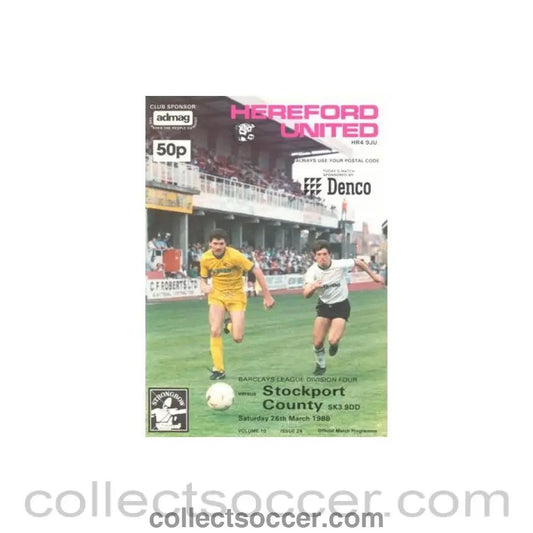 1988 - Hereford United v Stockport County official programme 26/03/1988 Football League - Collect Soccer