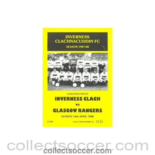 1988 - Inverness Clachnacuddin v Glasgow Rangers official programme 10/04/1988 Challenge Match - Collect Soccer