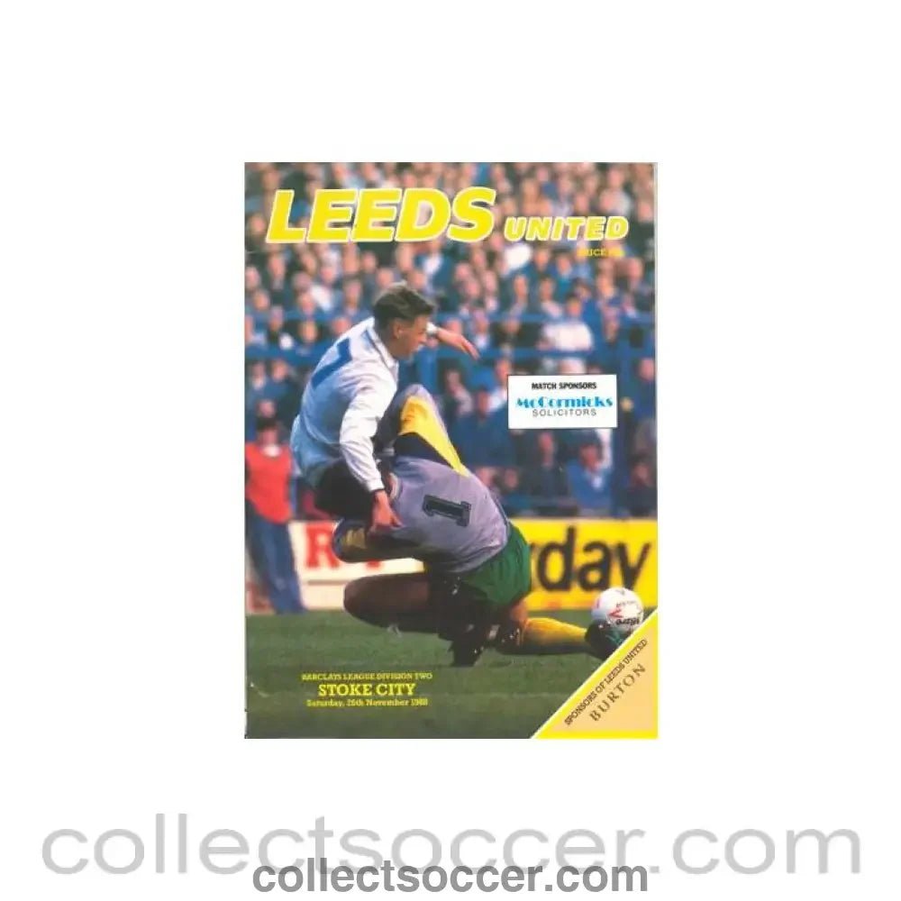 1988 - Leeds United v Stoke City official programme 26/11/1988 Barclays League - Collect Soccer