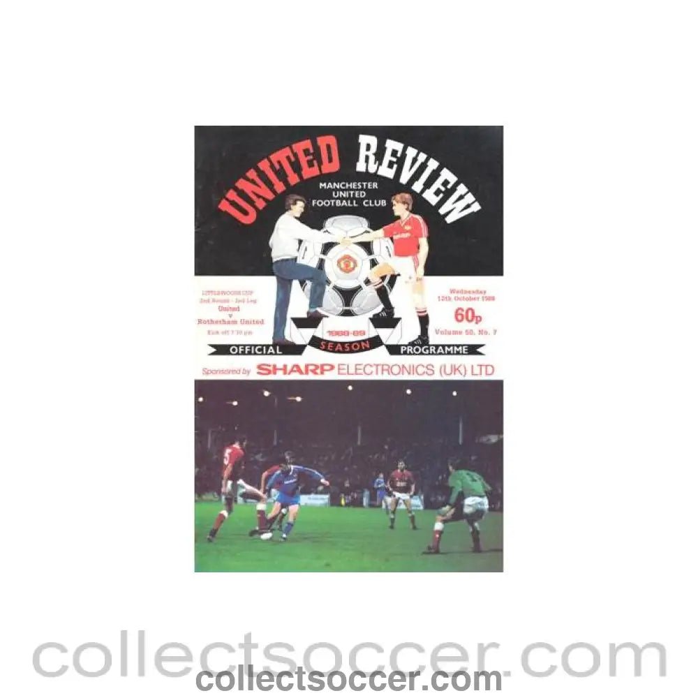 1988 - Manchester United v Rotherham United official programme 12/10/1988 Littlewoods Cup - Collect Soccer
