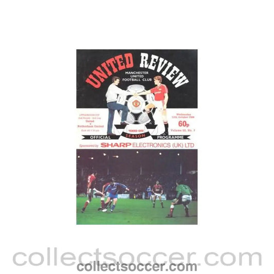 1988 - Manchester United v Rotherham United official programme 12/10/1988 Littlewoods Cup - Collect Soccer