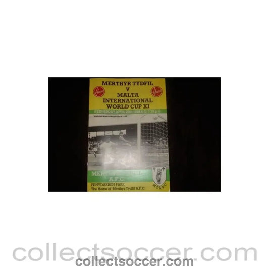 1988 - Merthyr Tydfil v Malta International World Cup XI official programme 20/04/1988, Semi - Professional International - Collect Soccer
