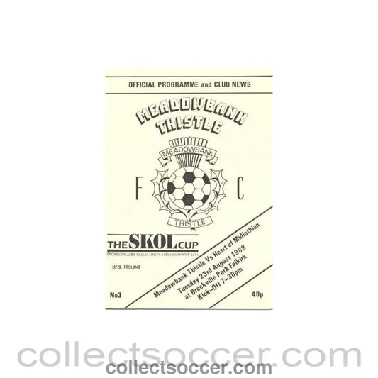1988 - Motherwell v Heart of Midlothian official programme 23/08/1988 Skol Cup - Collect Soccer
